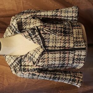 BIKER STYLE JACKET IN A CHANNEL LIKE PLAID fabric